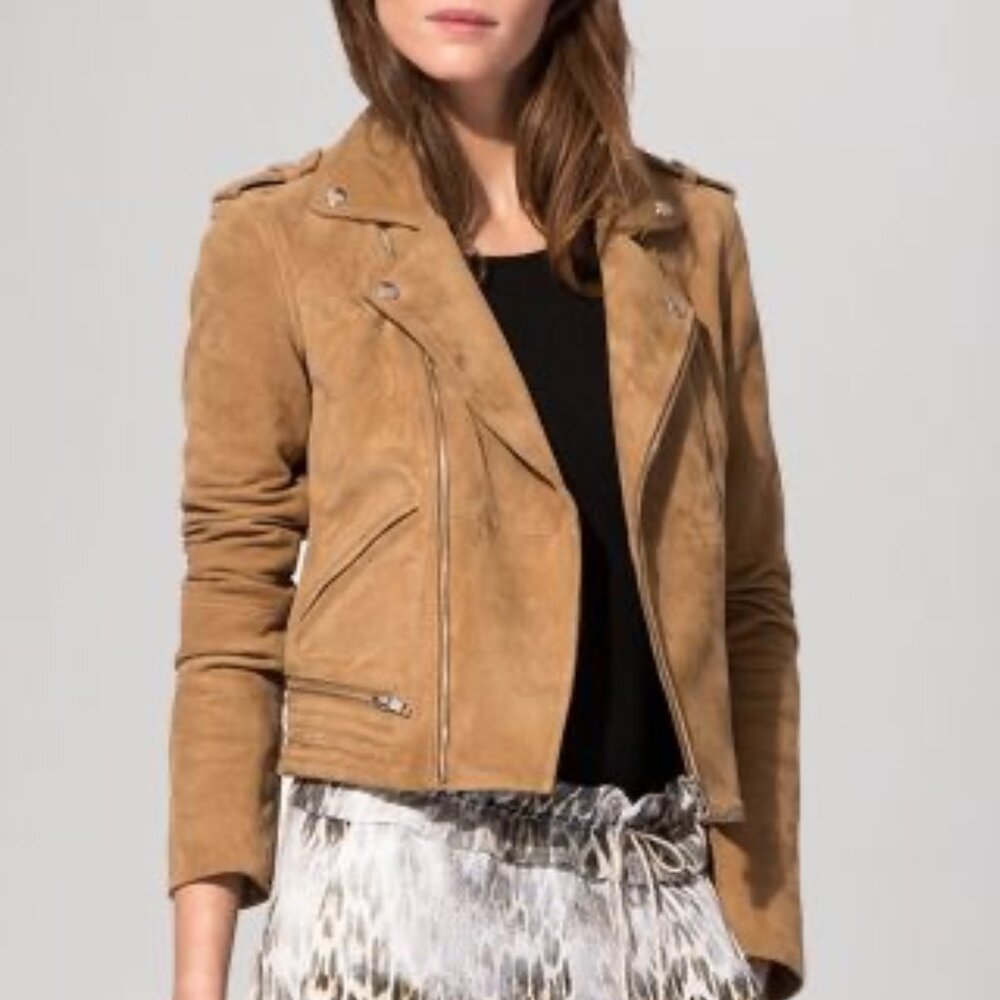Maje Goatskin Suede Leather Jacket